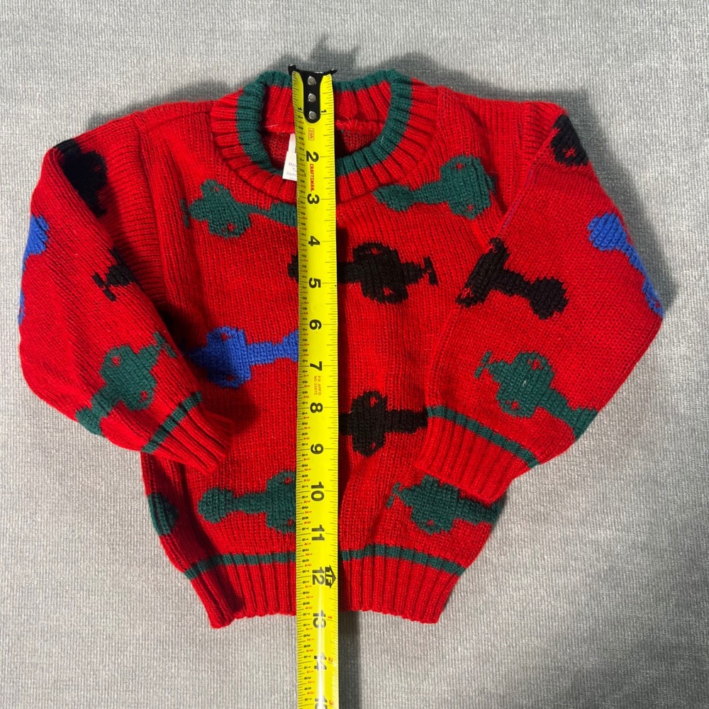 VTG Park Bench Kids Vintage Red Airplane Knit Sweater Toddler Size 2T Made USA - Picture 3 of 6